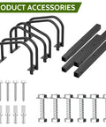 Components of Three Bike Floor Stand For Garage And Home, No Fuss Parking Rack For Indoor Outdoor Storage, Fits 22 To 28 Inch Wheels
