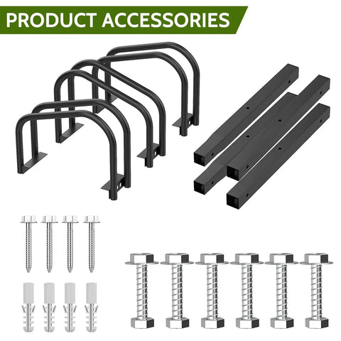 Components of Three Bike Floor Stand For Garage And Home, No Fuss Parking Rack For Indoor Outdoor Storage, Fits 22 To 28 Inch Wheels