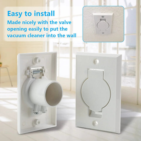 ANTOBLE white central vacuum wall inlet cover plates, round doors, 2-pack