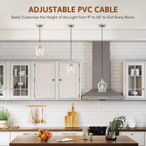 Brushed Nickel Pendant Light For Kitchen Island With Adjustable Height And Clear Glass Shade Modern Hanging Pendant Lighting