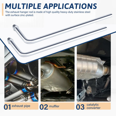 Stainless Steel Exhaust Hanger Rod Weld-On 9.5 Inch Long 90 Degree Bent Universal Fit 2 Pack for car exhaust system support