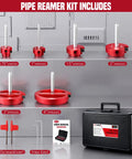 PVC Pipe Reamer Kit For Sch 40 CPVC ABS displayed with various reamer sizes, screwdriver, hex key, and carrying case.