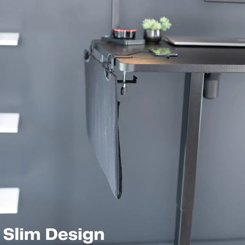 30 Inch Clamp On Desk Skirt With Privacy Panel And Cable Management System attached to desk, black color, slim design