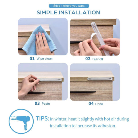 Step-by-step installation of Clear Silicone Cabinet Door Bumper With Strong Adhesive 3M Backing on wooden surface
