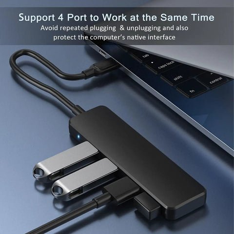 Four Port USB 3.0 Hub Splitter For Laptop, Xbox, And PC Accessories, Plug And Play USB Expansion Not For Charging, connected to laptop
