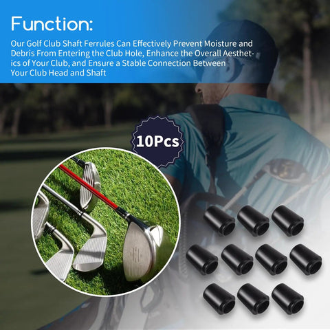 10 Pack Black Golf Shaft Ferrules Taper Tip 5/8 Inch Length, 0.355 Inch Diameter, Pro Grade DIY for Titleist Irons