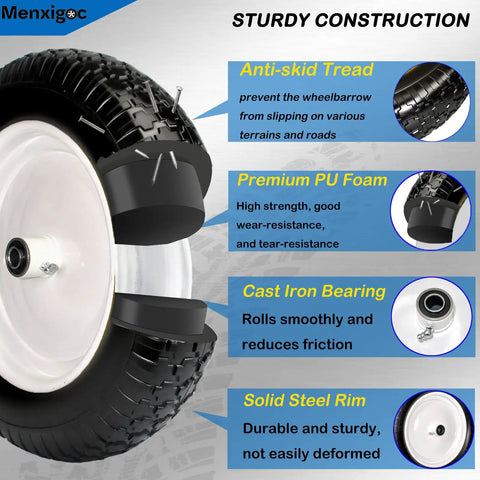 Flat Free Wheelbarrow Tire And Wheel 14.5 Inch 4.80/4.00-8 With 5/8 Bore And 3/4 Extra Bearings showing construction features