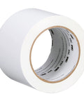 Vinyl Tape 764 General Purpose White 3 Inch By 36 Yard Roll for floor marking and social distancing use, angled view