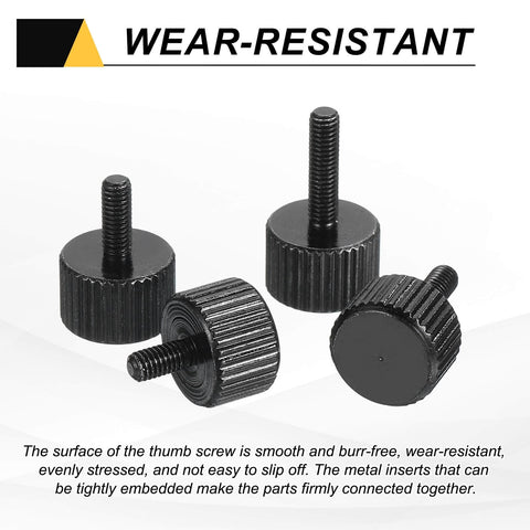 4 Pack M3x6mm Flat Knurled Head Thumb Screws Solid Carbon Steel Fully Threaded Bolts Fasteners For Lighting Home Appliances Electronics DIY Projects Vintage Lamps Repair Black