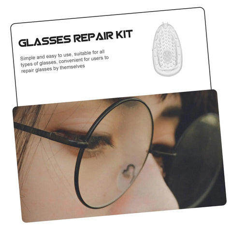 Silicone Nose Pads For Glasses Repair Kit With Soft Nose Pads, depicted with glasses close-up and kit components.