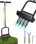 2-In-1 Manual Lawn Aerator Tool with Soil Core Storage Tray, 41.3 Inch Heavy Duty Carbon Steel Core Aerator, black and orange