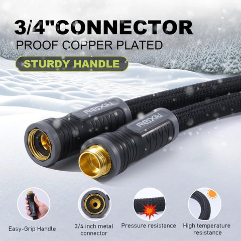 Relxitl garden hose, black 50 ft flexible non-expanding hose with 3/4-inch brass connectors, Amazon brand