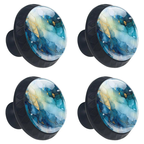 Top Shelf 4 Pack Of 1.37 Inch Round Cabinet Knobs Serving A Sharp Blue Marble Pattern Durable Glass Composite Includes Heavy Duty Stainless Steel Screws A Major Game Changer For Quick Kitchen Cupboard Drawer Home Refresh Projects.