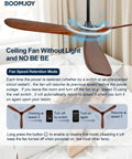 BOOMJOY 72 Inch Ceiling Fan No Light, Wood Outdoor Ceiling Fans for Patios showing fan speed retention mode with wooden blades.