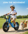 Child riding S1 Kids Electric Balance Bike With 200W Motor And 3 Kid Friendly Speed Modes Up To 10 MPH 12 Inch Pneumatic Tires