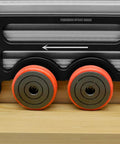 Dual Wheel Rolling Feed Guides For Table Saw And Router Table Built Like A Tank With Rust Proof Anodized Aluminum Double Bearing Wheels on a wooden surface.