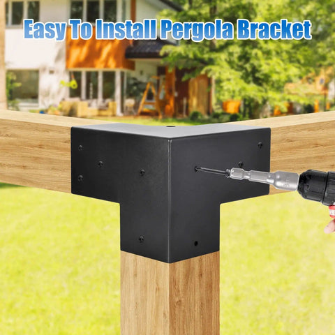 Heavy Duty 4x4 Pergola Brackets Set For Outdoor DIY Install 3 Way Right Angle Corner Brackets In Black Powder Coated Steel