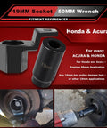 19mm Harmonic Balancer Socket And 50mm Crank Pulley Wrench Holder Kit For Honda And Acura Engines, showing tool usage and specifications.