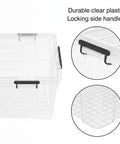 Straight Up Premium Clear Storage Bins With Secure Seal Lids And Heavy Duty Handles, durable clear plastic with locking side handles.