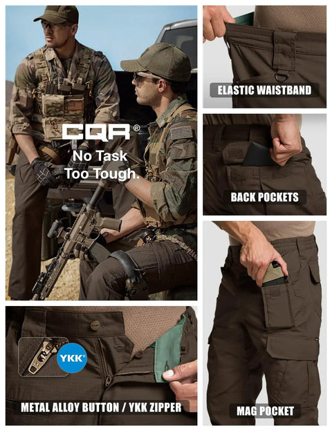Men's Tactical Ripstop Cargo Pants With Water Resistant Duratex Fabric, Lightweight EDC And Hiking Pants, Dark Brown, 38W X 32L