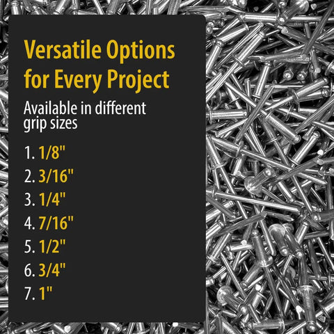 Top Shelf Aluminum Blind Pop Rivets Heavy Duty Fastener Pack in varying grip sizes for versatile use in projects.
