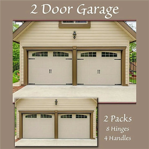 Beefy Six Piece Decorative Garage Door Hinge Handles Kit in Heavy Duty Steel for metal doors, wood, with silent hydraulic buffer