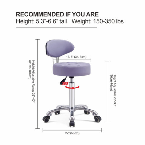 Pneumatic Height Adjustable Rolling Swivel Stool With Ergonomic Backrest And Heavy Duty Metal Base 360 Degree Rotation Made For Salon Massage Shop And Kitchen Durable Purple Seat