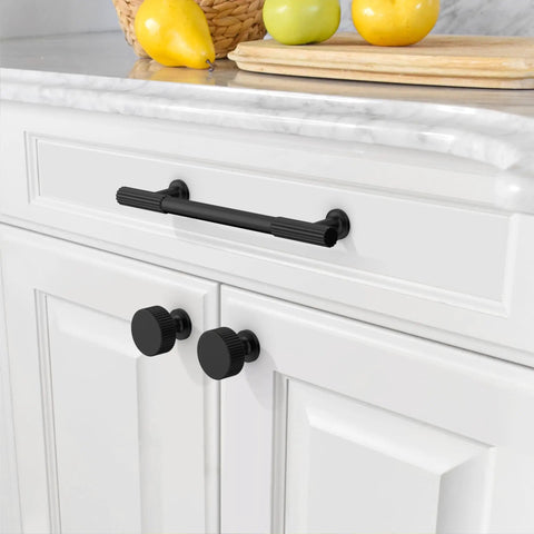 Matte Black Cabinet Knobs 1 Inch Single Hole Drawer Pulls Set Of 10 For Kitchen And Bathroom Cabinets With Easy Install Durable Solid Metal Finish ZH0071 Dope Modern Hardware on white cabinets