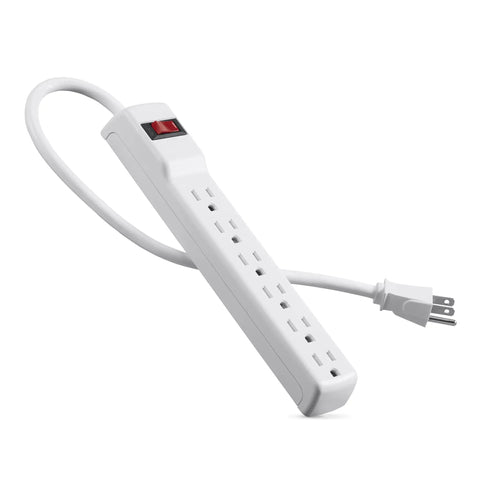 Six Outlet Surge Protector Power Strip With 2 Ft Heavy Duty Metal Extension Cord 200 Joules White 2 Pack For Home Office Travel Charging