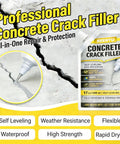 Self Leveling Concrete Crack Filler Waterproof Fast Dry Sealant Pour And Go Flexible DIY Crack Sealer For Driveway Sidewalk Patio Garage Asphalt 4 Pack No Mess Easy Fix Heavy Duty Liquid Patch For Cracks Gaps, showing gray sealant application on concrete crack.