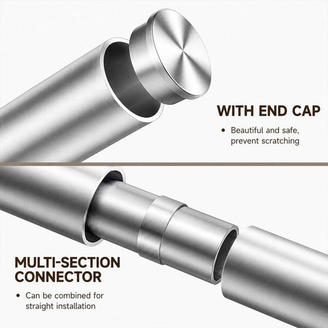 Stylish Bar Foot Railing With Dome End Caps And Complete Hardware Kit For Kitchen Island Or Restaurant To Provide Comfy Standing Support, stainless steel