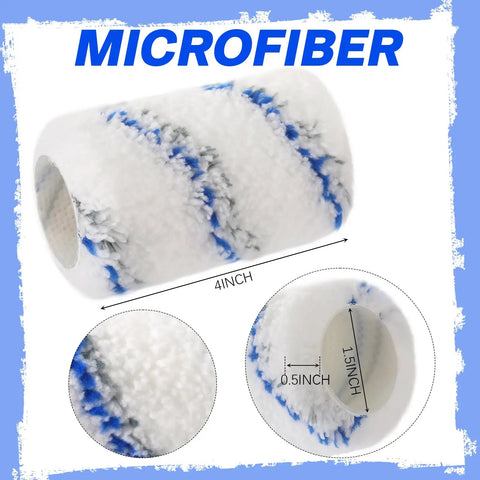 Close-up of 30 Piece Pro Grade Microfiber Paint Roller Covers Set 4 Inch Naps For Smooth Even Coverage Replacement Roller Covers