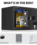 Small Steel Key Lock Safe Box For Home Office Or Hotel Use, Ultra Secure Hidden Safe For Cash Jewelry Passports Meds And Important Documents, 0.23 Cubic Feet open showing contents and included accessories
