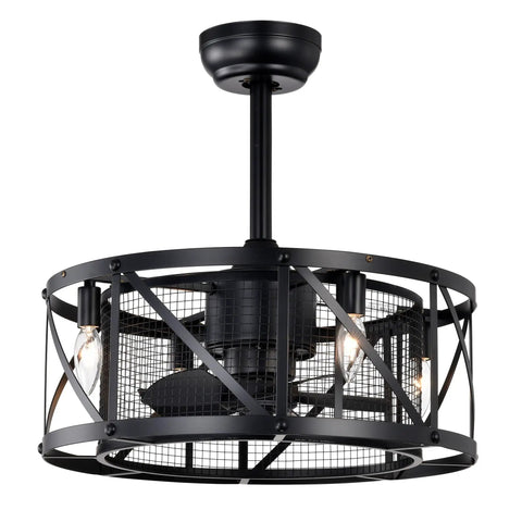 Neojoyoenix 20" 'Industrial Ceiling Fan with Remote Control,3 Speed,AC Motor, Timing,5 PC Blades Small Size - for Bedroom, Living Room ,  NOT Included Bulbs ,  Matte Black, top view highlighting the fan blades and grill design.