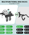 Space-Saving Bike Wall Mount Rack With Shelf And Hooks For Helmet, Shoes And Gear, Garage-Ready Storage comparison image