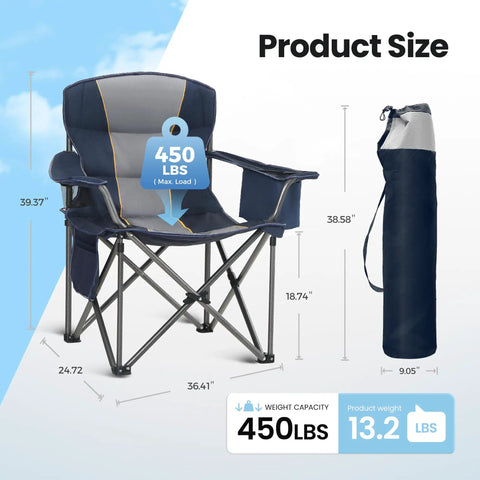 Beefy Oversized Camping Folding Chair With Cup Holder And Cooler Bag Heavy Duty Outdoor Lawn Chair Supports Up To 450 Lbs 2 Pack