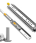 Beefy Heavy Duty Drawer Slides With Lock And Full Extension Ball Bearing Rails, 500 Lb Capacity, metal screws visible