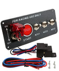 12V DC 5 In 1 Car Ignition Switch Panel Kit With Engine Start Push Button LED Toggle Switches Carbon Fiber Finish For Racing Cars Trucks And RVs Includes Relay For Quick And Smooth Start