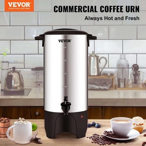 Heavy Duty Coffee Urn 50 Cup 7.5L Stainless Steel Dispenser With Step Discharge Spout displayed on kitchen counter