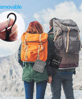 Hikers with backpacks displaying 2 Pack Travel Laundry Bags With Handles And Aluminum Carabiner Dirty Clothes Organizer on mountain trail