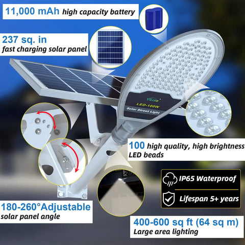 Solar Street Light For Driveways And Yards Super Bright Outdoor Lighting Waterproof And Solar Powered 11000mAh Battery No Wiring Needed Ideal For Barns And Remote Areas