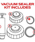 Diagram of Mason Jar Vacuum Sealer Accessory Set With Cordless Hand Pump For Regular And Wide Mouth Jars, includes lids and attachments