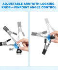 Adjustable arm of Magnetic Helping Hands Soldering Station for PCB repair showing 180 and 360 degree rotation control.
