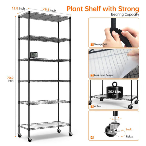 Indoor Greenhouse With Grow Lights And 6 Tier Plant Shelf On Wheels 150W Full Spectrum Grow Lights With 3 Color Modes Size Chart