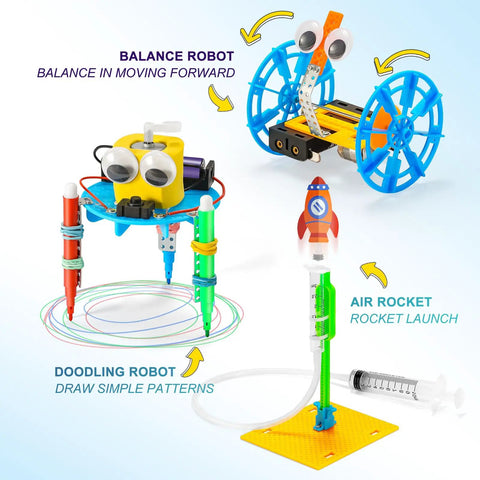 Six-In-One Robotics Science Kits For Kids Ages 8 To 12, STEM building toys with balance robot and doodling robot, plastic parts