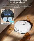 All In One Robot Vacuum And Mop With 12000Pa Suction 90 Day Self Emptying Dock cleaning a spill on hardwood floor