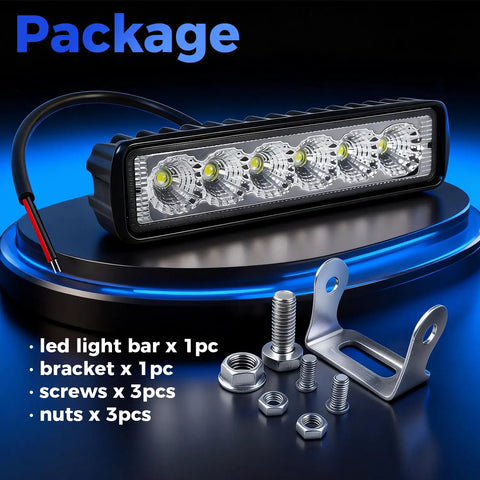 Rock Solid 6 Inch Led Flood Light Bar With 60 Degree Beam, Built Like A Tank IP67 Waterproof Aluminum Housing, Deadly Bright 6000K Cool White 18W Led Pods With Stainless Brackets, 1 Pack with included bracket and screws.