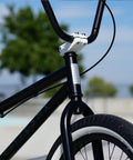 BMX Freestyle Bike 20 Inch And 16 Inch Size For Teens And Kids Street Ready Stunt Bike With Hi Tensile Steel Frame And One Eighth Inch Headset Black White, close-up of handlebars and headset.