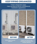 Before and after installation of 4 Inch Mini Split Line Set Cover Kit For PVC Tubing White Cover For Central Air Conditioning