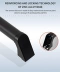 Close-up of Heavy Duty Aluminum Handrail Set For Indoor Outdoor Stairs 16 Foot Wall Mounted Grab Bar with black zinc alloy base.